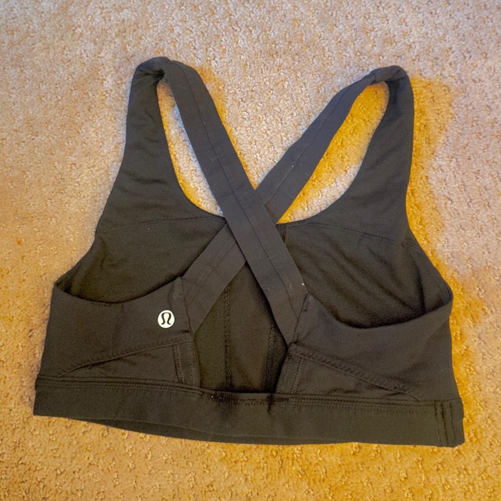 Lululemon Athletica Black Sports Bra with front Pocket.